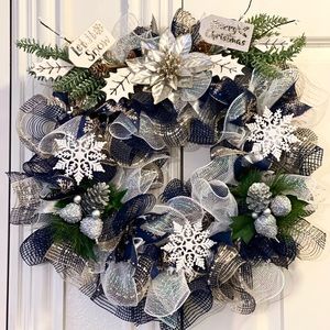 Blue/Silver and White Christmas Wreath